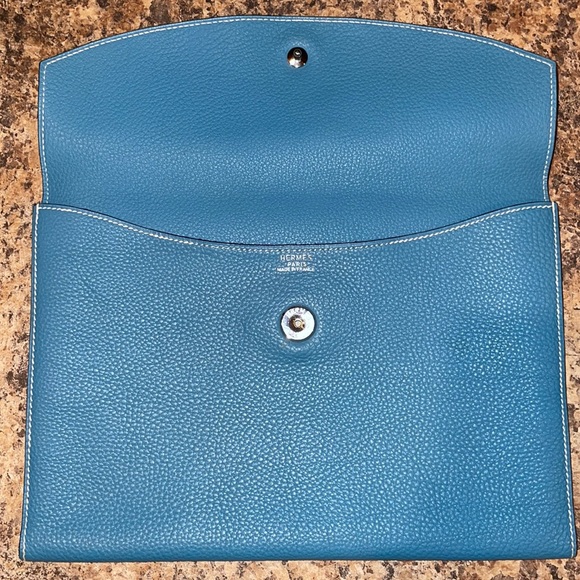 RARE Hermes Pochette Rio Togo Leather in Blue Jean C◼️ - Picture 3 of 8